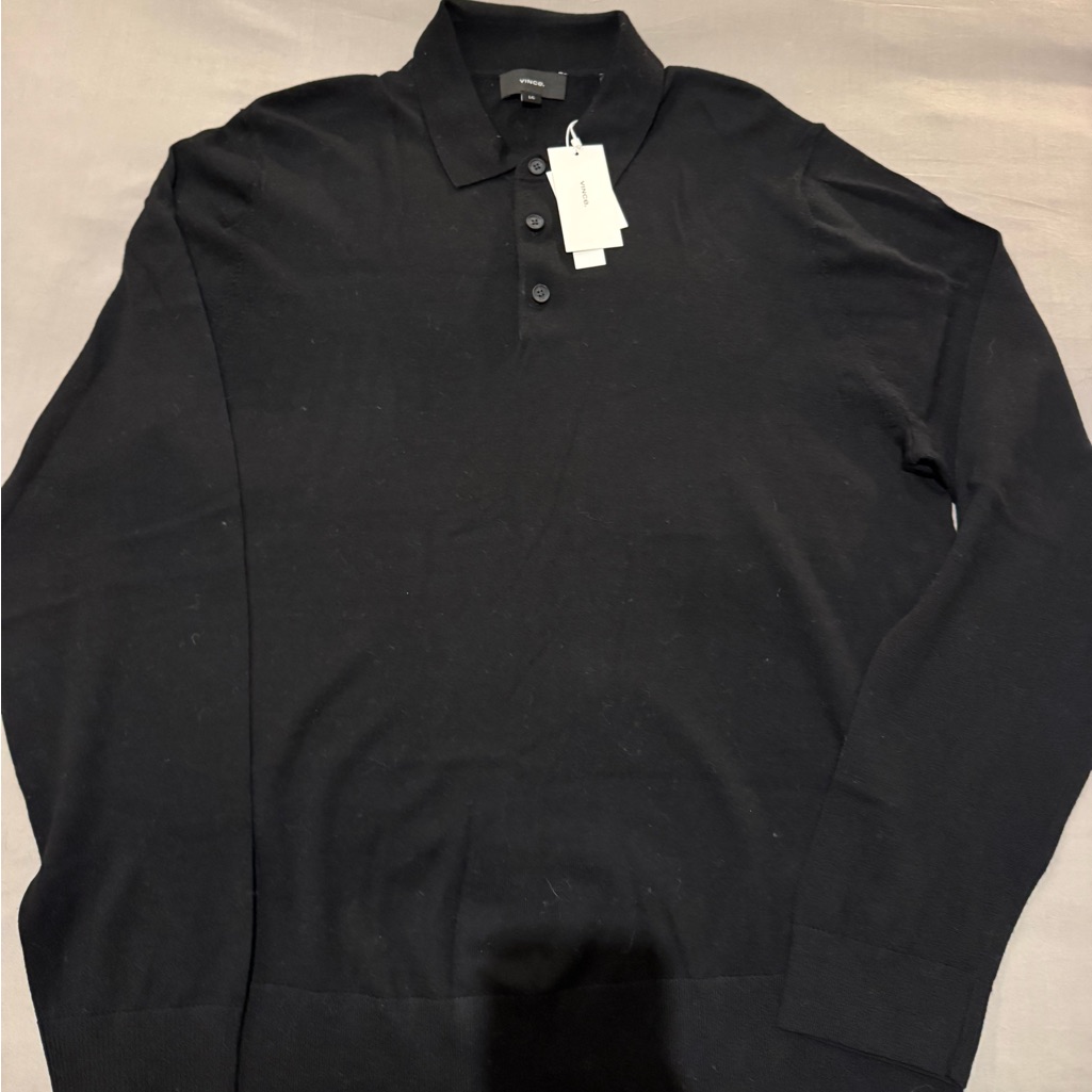 Vince Classic Black Collared Polo Shirt